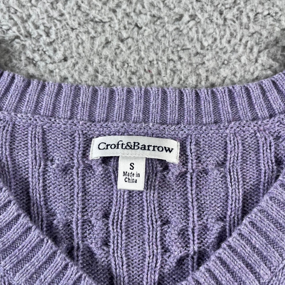 Croft & Barrow Womens Size Small Purple Cable Knit V-Neck 100% Cotton Sweater - Picture 3 of 7